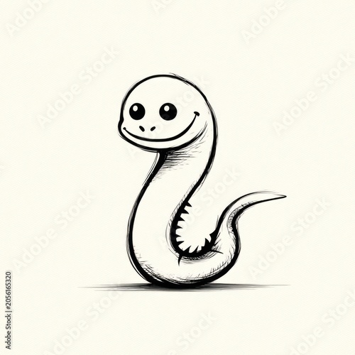 Cute eel doodle illustration in hand drawn black and white sketch style