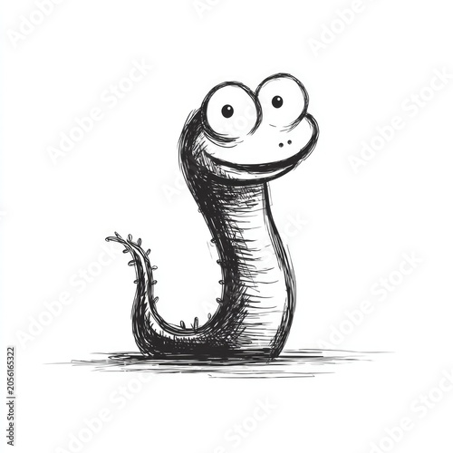Cute eel doodle illustration in hand drawn black and white sketch style