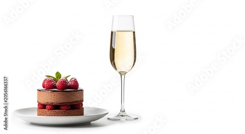 チョコレートケーキとシャンパンの豪華なセット