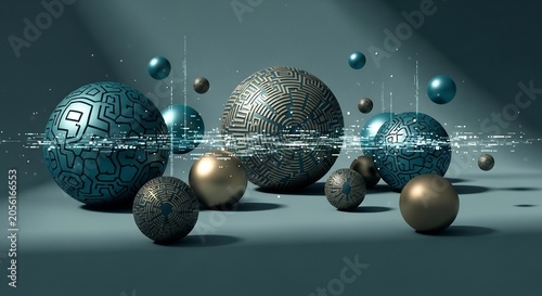 輝く球体群が空間を彩る幻想的な光景