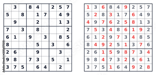 Sudoku puzzle 9x9 easy for adults printable with answers A4