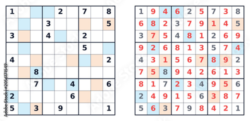 Canvas-taulu Sudoku puzzle 9x9 expert level for adults printable with answers A4, even and od