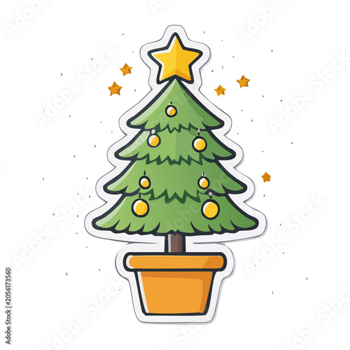 Flat design Christmas tree with gift box