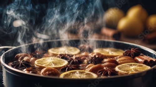 Aromatic mulled beverage with citrus, star anise, and cinnamon