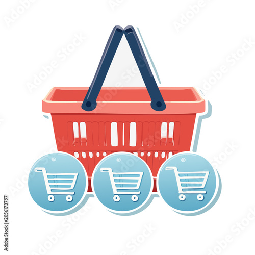 Flat vector shopping cart with delivery boxes