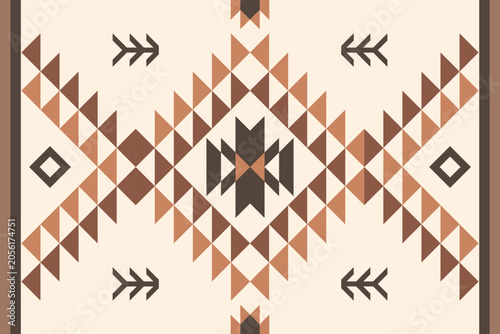 Southwestern tribal geometric vector pattern with Aztec inspired shapes for textile, fabric, clothing, wallpaper, and decorative background design.