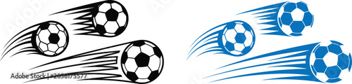 Schilderij op canvas Graphic icon set of flying soccer balls with motion trails