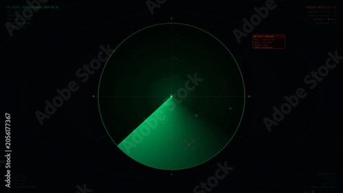 Green radar screen, glowing triangle, futuristic interface, neon display, dark background