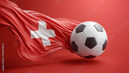 Soccer ball with Swiss flag on dynamic red background