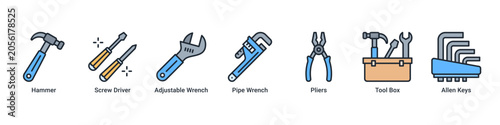 Cuadro en lienzo Tool Repair web banner icon vector illustration with Hammer, Screw Driver, Adjus