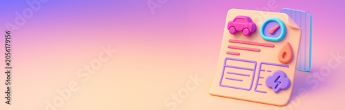 Colorful transport document mockup with car and energy icons on gradient back...