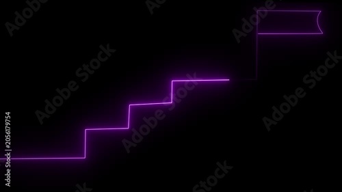 stairs icon sign icon animation on Glowing neon business graph chart concept . Business improve concept, market signs in neon lights Glowing neon line .