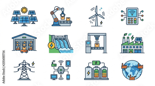 Fotografie Industrial Energy Infrastructure Icons.