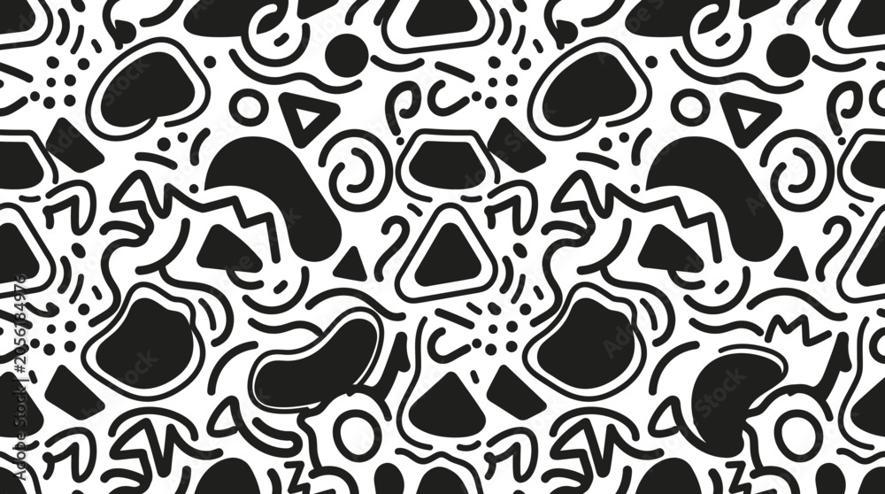 Fototapeta premium Black and white abstract shapes pattern.