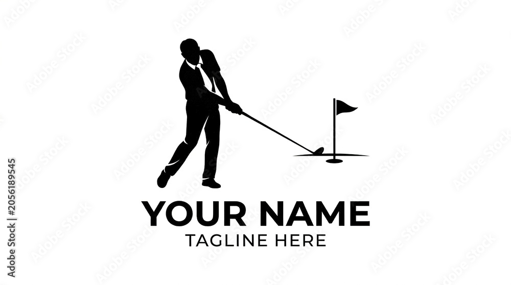 Fototapeta premium Person Playing Golf on Course with Flag and Ball in Bright Outdoor Setting