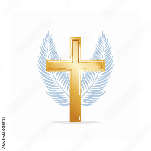 Golden Christian Cross with Palm Leaves