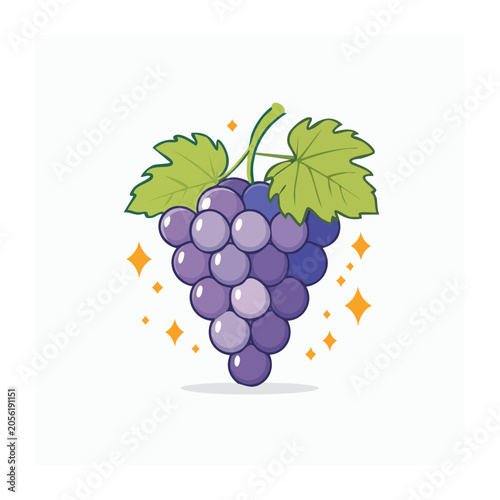 Purple grape cluster with green leaves isolated