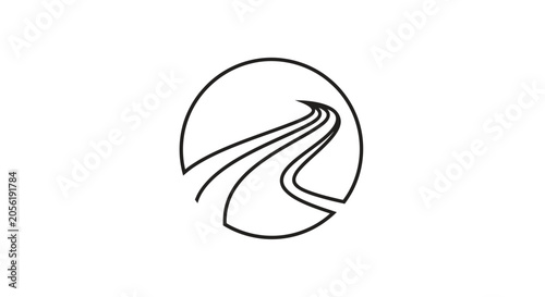 Minimalist winding road path logo in a circle.