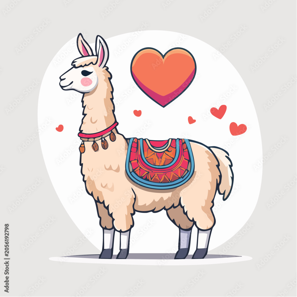 Naklejka premium Cute Llama with Heart Symbol
