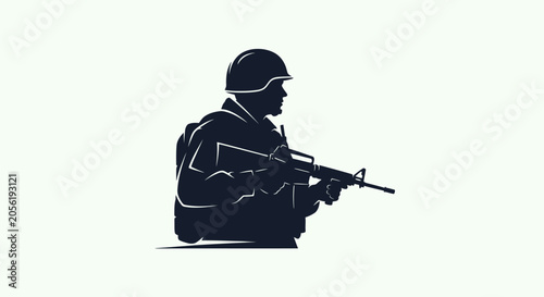 Profile silhouette of infantry soldier aiming a rifle