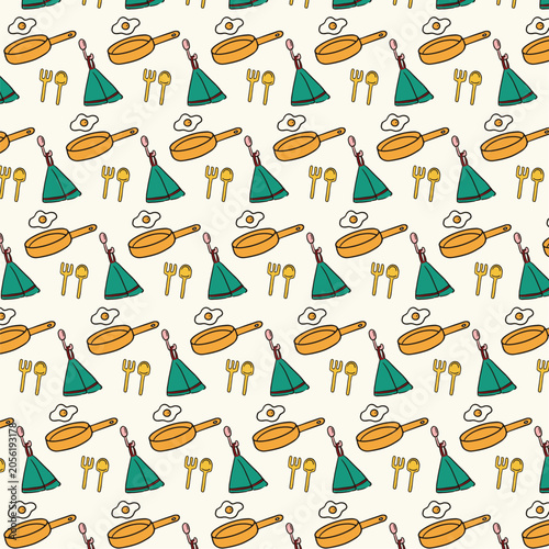Minimalist Kitchen Tools Vector Pattern for Wallpaper and Fabric	