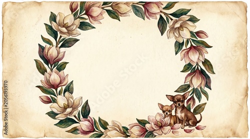 Vintage Watercolor Journal, Rustic Watercolor Stationery, Boho Journal Paper, Vintage Magnolia Watercolor Clipart Border Design