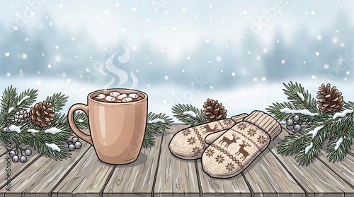 Vintage Watercolor Journal, Rustic Watercolor Stationery, Boho Journal Paper, Cozy Winter Scene with Hot Cocoa and Mittens