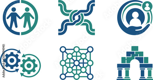 Canvas Print Abstract Business Strategy Icons for Connection Support and Stability