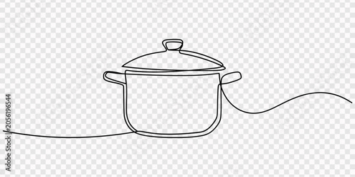 Canvas Print Continuous one line art drawing of a cooking pot with a lid icon, Continuous one