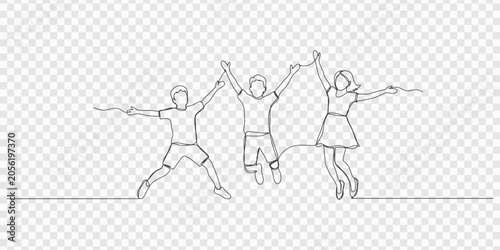 Canvas Print Continuous line drawing Group of girls jumping
