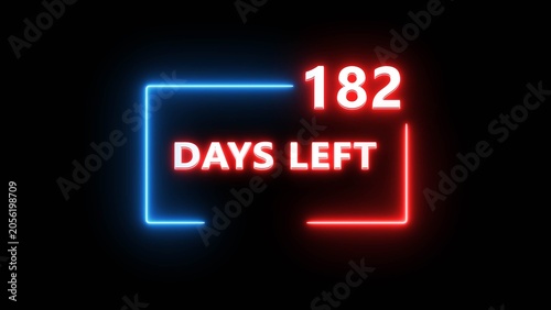 Countdown day timer number illustration. Neon counter number on rectangle frame background.