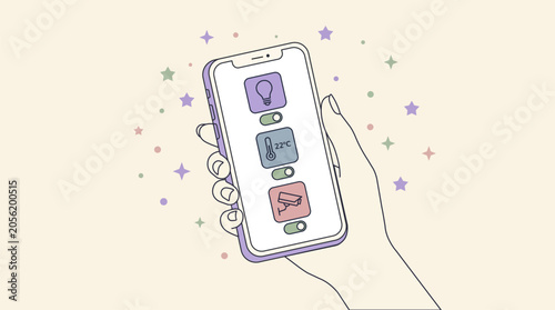 Smart Home IoT Control Minimalist and flat Vector with pastel colors