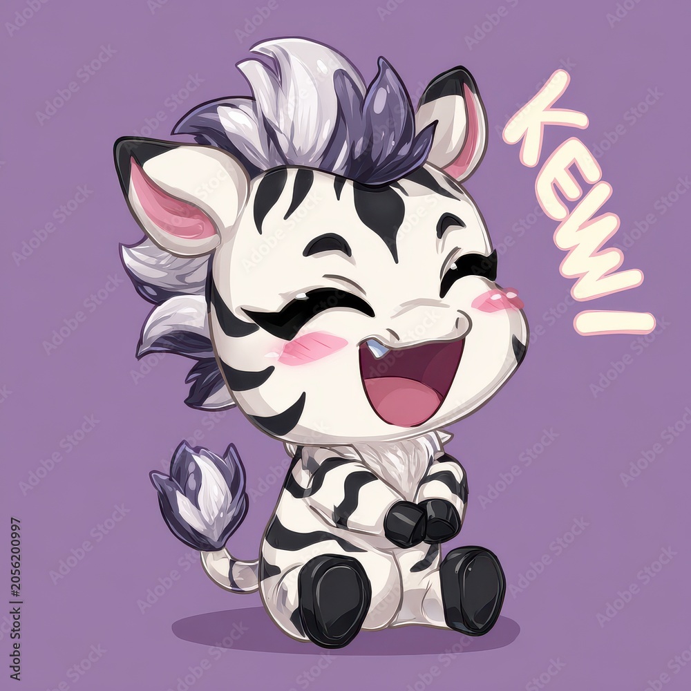 Fototapeta premium Chibi Smiling Zebra Illustration On Purple Background