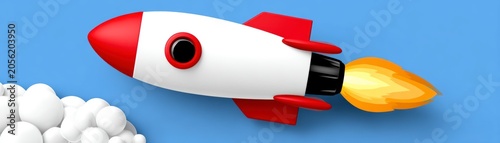 Flat Design Of A Rocket Launching Against A Blue Background Representing Startup Business Growth
