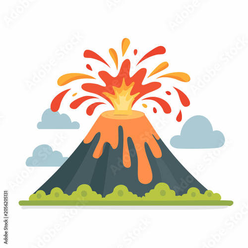 Cartoon Volcano Erupting Lava and Ash