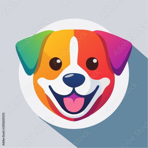 Happy Dog Face with Rainbow Colors