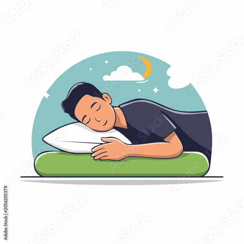 Man Sleeping Peacefully on Pillow Under Night Sky