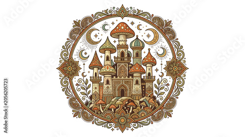 Εκτύπωση καμβά Fantasy castle with towers and mushrooms.