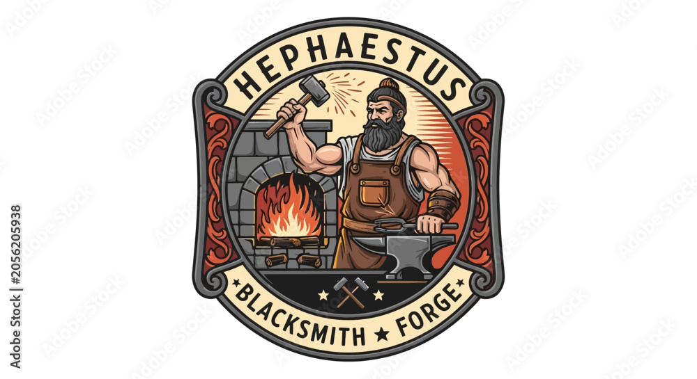 Foto Hephaestus Blacksmith Forge Emblem Logo.