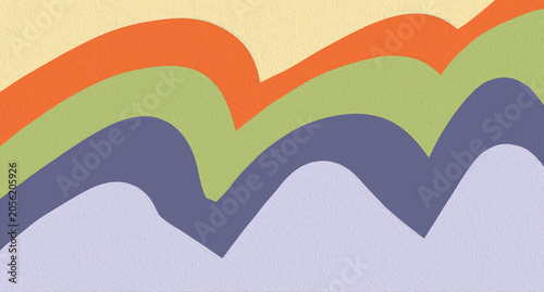 Abstract Acrylic Texture Background with Retro Curved Waves in Orange Green and Lavender Palette