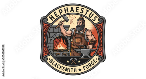 Foto Hephaestus Blacksmith Forge Emblem Logo.