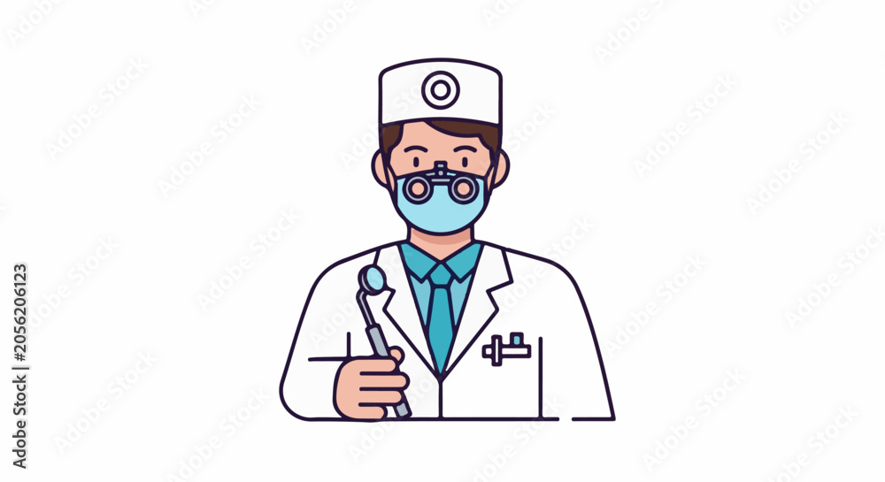 Fototapeta premium Professional dental practitioner with mask, loupes, and mirror tool