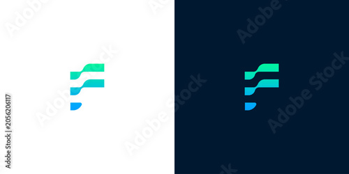 Tableau sur toile Modern letter F logo design template with wave gradient elements on light and da