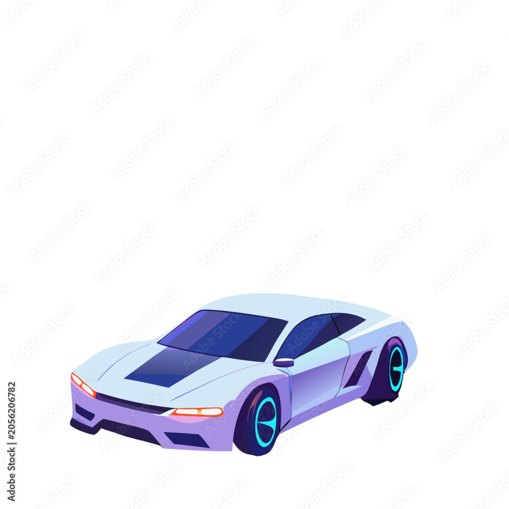 Naklejka premium White futuristic electric car smart city highway holographic signs blue neon ambient lighting sci-fi render.