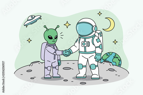 Human Alien Handshake in Space