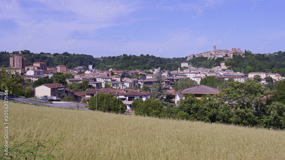 Naklejka premium Colle di val d'Elsa, landscape of the historic centre, (upper town) and the modern lower town