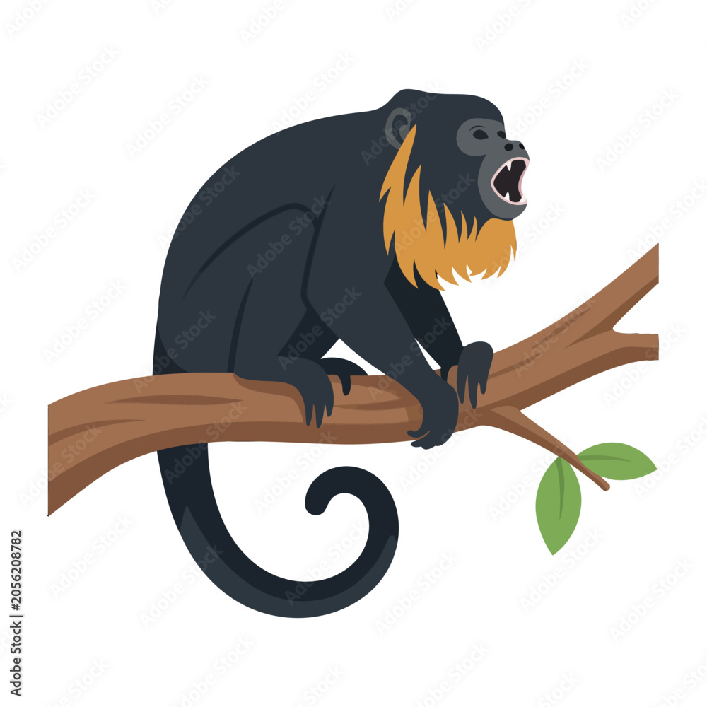 Ταπετσαρία A black monkey with a golden mane sits on a brown tree branch