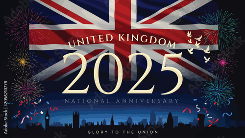 Canvas Print United kingdom national day celebration with fireworks and the london skyline