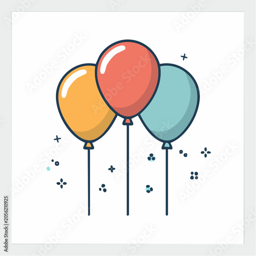 Three colorful balloons with confetti