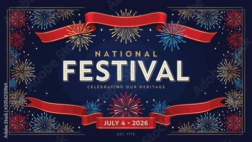 Foto A patriotic national festival design with fireworks and ribbons celebrating heri